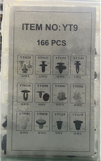 Set of 166 Plastic Car Body Retaining Clips of Various Types Ez1686
