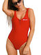 Reverse Weave Swimsuit With Zipper Red