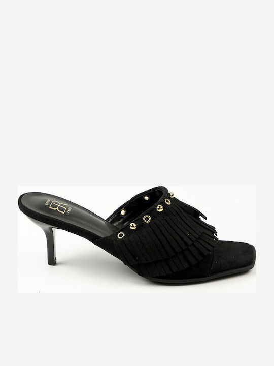Fshoes Mules With Thin High Heel In Black Colour