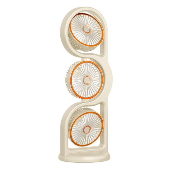 Roza Rzt3-Beige Triple Table Fan USB Rechargeable 5 Speeds LED