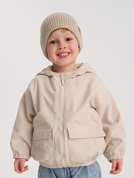 Waterproof Kids Casual Jacket with Hood Beige