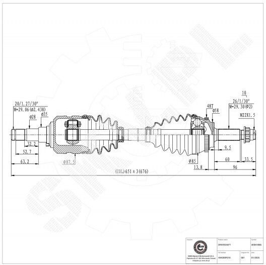 Ημιαξόνιο Toyota Corolla Verso Εμπρός Αριστερό 434200f010