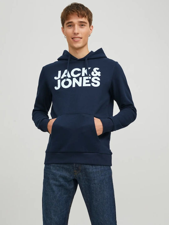 Jack & Jones Logo Φούτερ με Κουκούλα Navy Μπλε