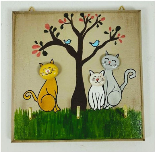 Agățătoare Chei De Perete Din Lemn 3 Compartimente 12x2.5x12cm