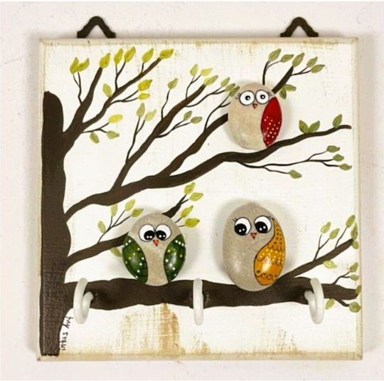 Wooden Wall Key Holder 3 Hooks 12x2.5x12cm