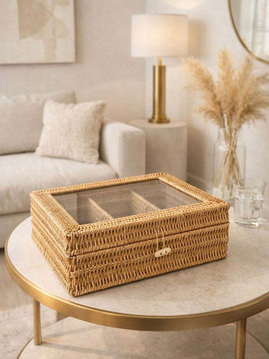 SteweHome Διακοσμητικό Καλάθι Ψάθινο Κίτρινο 30x22x12εκ.