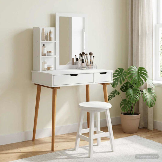 Floor-standing Makeup Dressing Table from Solid Wood White with Mirror 76x50x143cm