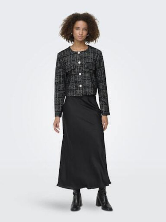 Long Women's Cardigan with Buttons in Black Colour