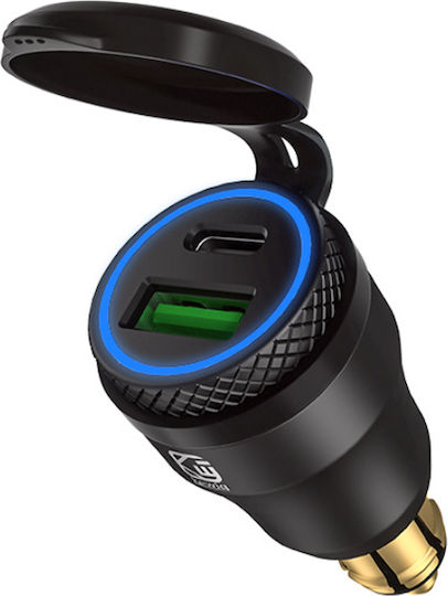 Maxxed Încărcător de Motocicletă cu Încărcare Rapidă cu Porturi: 1xUSB & 1xType-C