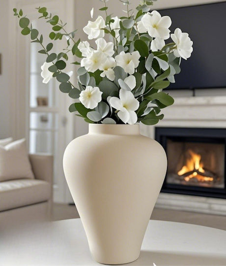SteweHome Decorative Beige Ceramic Vase Y22cm