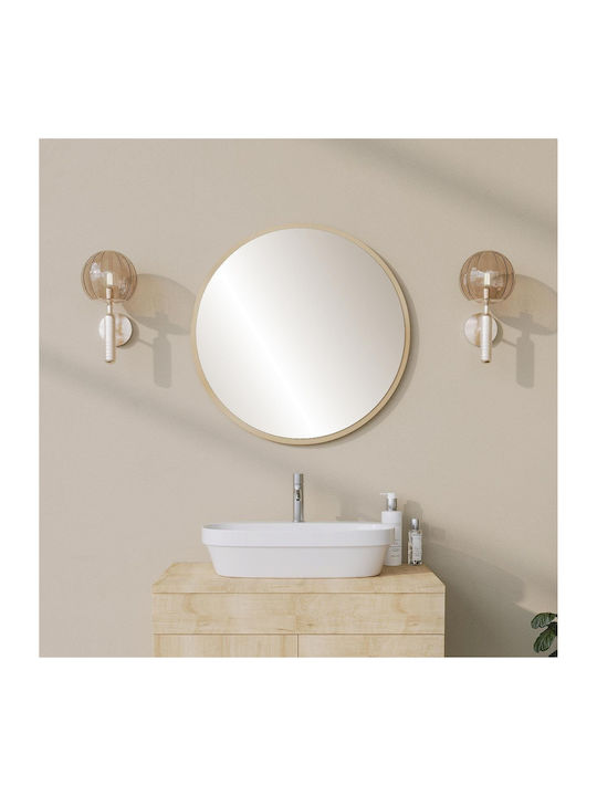 SteweHome Oglindă Rotundă De Baie Din Placă Din Lemn Agregat 60x60cm Auriu