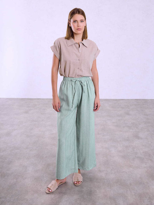 Celestino Γυναικεία Παντελόνα Ανάγλυφο Ύφασμα Loose Fit Βεραμάν Celestino Γυναικεία Παντελόνα Ανάγλυφο Ύφασμα Loose Fit Βεραμάν