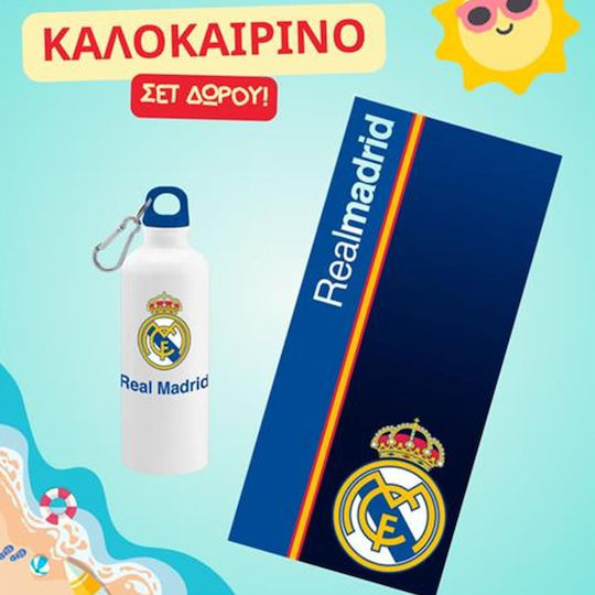 Sevenworld Geschenkset Trinkflasche Real Madrid 500 ml Kinder-Strandtuch Blau 140x70cm