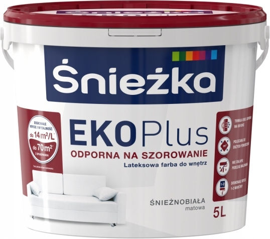 Śnieżka Eko Plus Vopsea Latex Alb Zăpadă Rezistentă La Frecare 5l