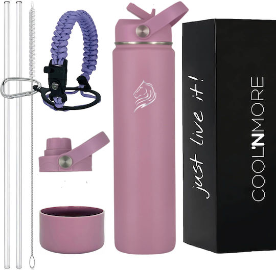 Cool'NMore Μπουκάλι Θερμός Ανοξείδωτο BPA Free 750ml Velvet με Καλαμάκι, Λαβή, Επιστόμιο και Θηλιά