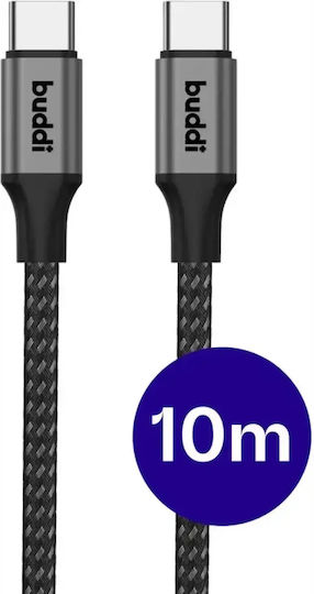Buddi Flex Braided Cable USB-C male - USB-C 60W Μαύρο 10m