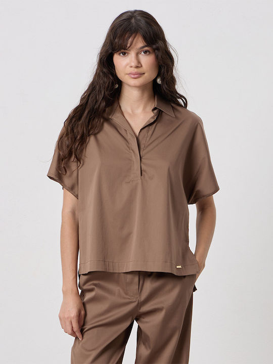 Passager Women's Cotton Short Sleeve Brown Blouse