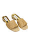Leather Mules With Low Heel In Gold Colour