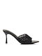 Satin Mules with Thin Heel in Black Colour