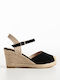 Suede Platforms Rope Sole & Buckle Women's 77-609 Black Synthetic Suede
