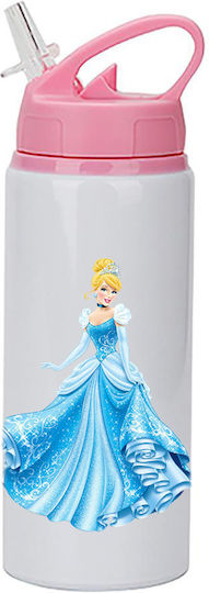 Kinder Trinkflasche Cinderella Aschenputtel 600ml Weiß Rosa Deckel