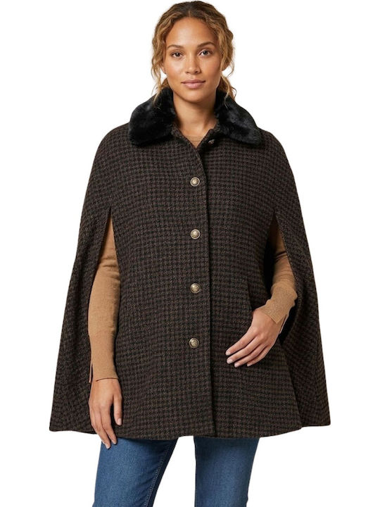 Naf Naf Acapa Women's Coat Houndstooth Poncho Fur S