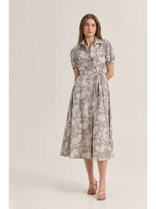 Enzzo Summer Midi Shirt Dress Brown