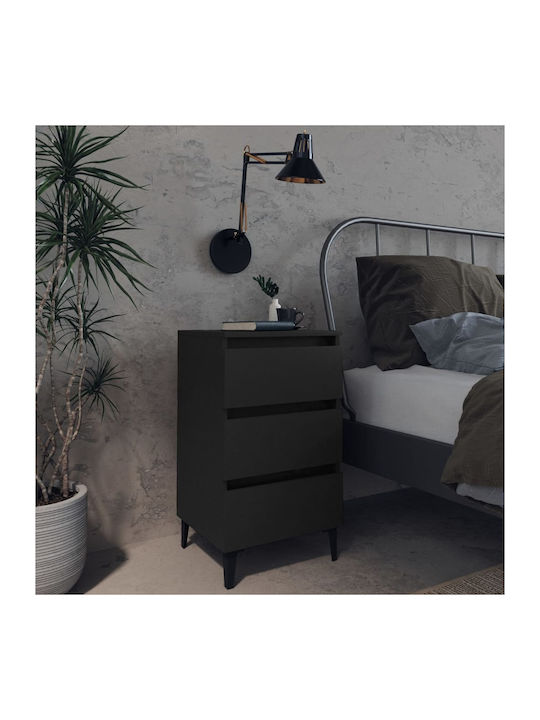 Wooden Bedside Table with Black Metal Legs 40x3...