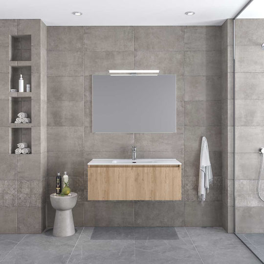 Furnibath Badezimmer Waschtisch-Einheit Mit Waschbecken & Spiegel Walnuss