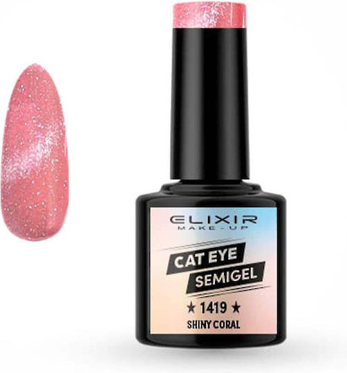 Elixir Semigel Ημιμόνιμο Βερνίκι Νυχιών 1419 Shiny Coral με Glitter Cat Eye 8ml