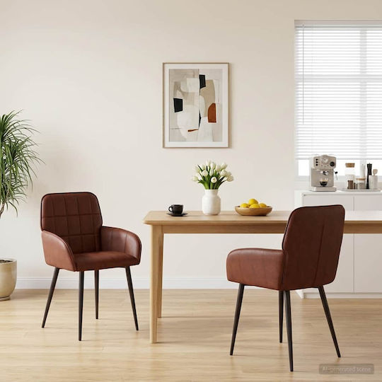 Dining Armchairs With Brown Artificial Leather Upholstery 2 Pieces 57x50x85cm