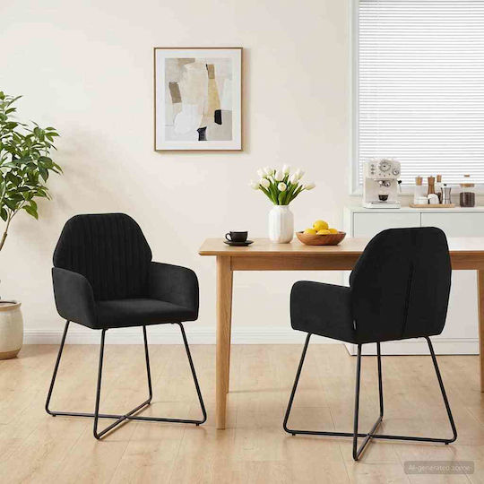 Velvet Black Dining Armchairs 2 Pieces 55x50x84 cm