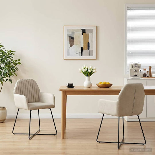 2er Set Samt Ess- und Küchenstühle Beigefarbene 55x50x84cm