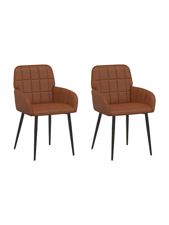 Dining Armchairs With Brown Artificial Leather Upholstery 2 Pieces 57x50x85cm