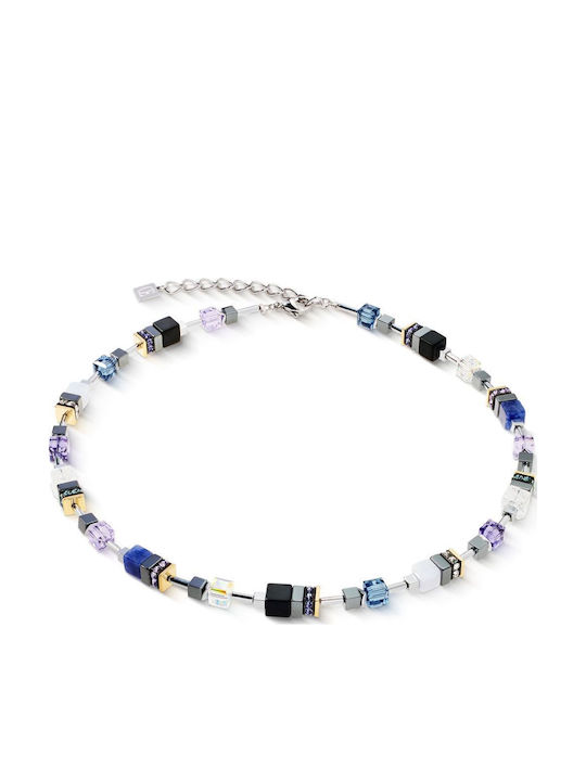 Coeur-de-lion Moon Necklace Made of Gold Plated Steel Blue