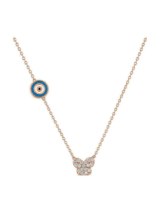 Xryseio Necklace with Butterfly Design in 9 K Rose Gold with Zircon