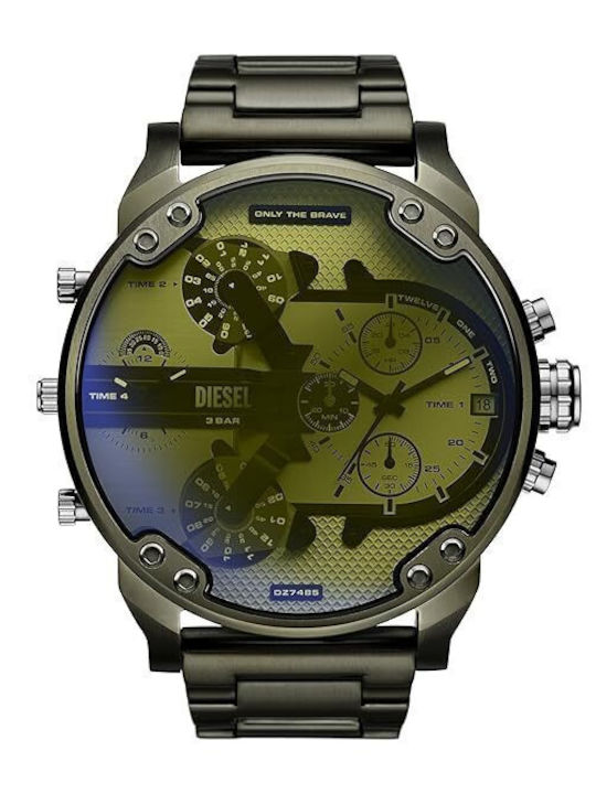 Diesel Mr.daddy 2.0 Men's Watch 57mm Chronograph Battery With Green Metal Bracelet
