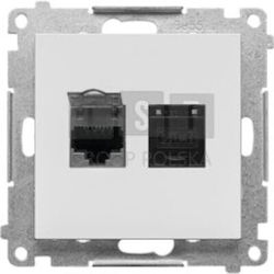 Simon 55 Dublu RJ45 Priză de Calculator Categoria 6 Ecranată Cu Capac Antipraf Gri Deschis Mat T62e.01/114