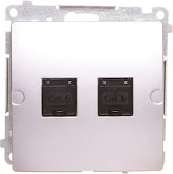 Kontakt-simon Computer Socket Simon Basic Double Rj45 Cat 6 Glazed Silver Matt Bm62.01/43 Kontakt-simon Computer Socket Simon Basic Double Rj45 Cat 6 Glazed Silver Matt Bm62.01/43