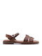 Leather Women's Flat Sandals Tabac Brown