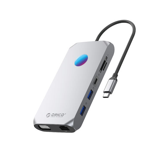 Orico XCR 12in1 RGB USB-C Docking Station με HDMI 4K PD Ethernet Γκρι