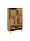 Wall Living Room Display Cabinet Made of Wood & Metal with Windowed Aged Wood 70x31x115cm
