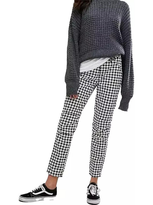 Дамски Текстилен Панталон в Boyfriend Кройка Houndstooth Print