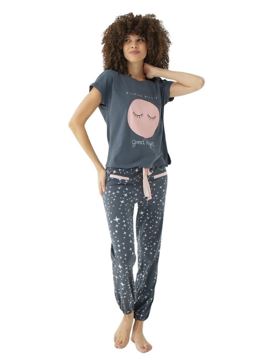 Set De Pijamale Dama De Vară Gri Închis