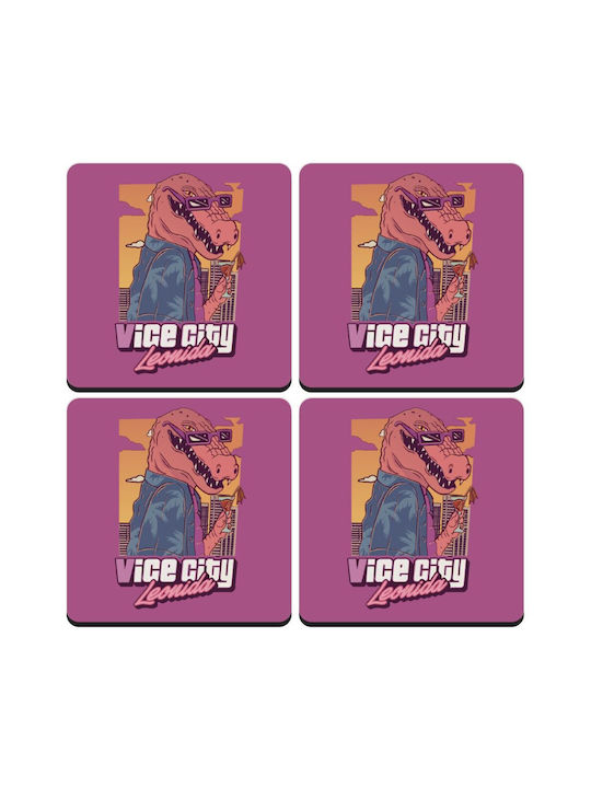 Koupakoupa Vice City Leonida Wooden Coaster Square 4 Pieces