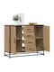 Wooden Sideboard with Drawers Oak 92x35x76cm
