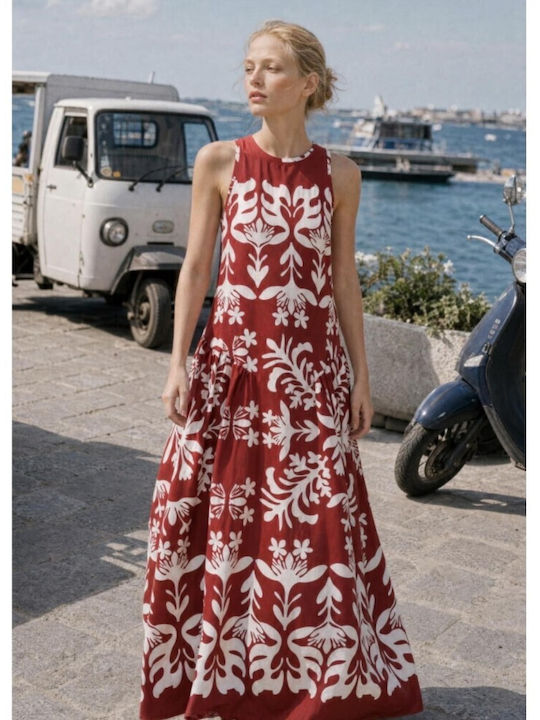 Καλοκαιρινό Midi Φόρεμα με Βολάν Rosso
