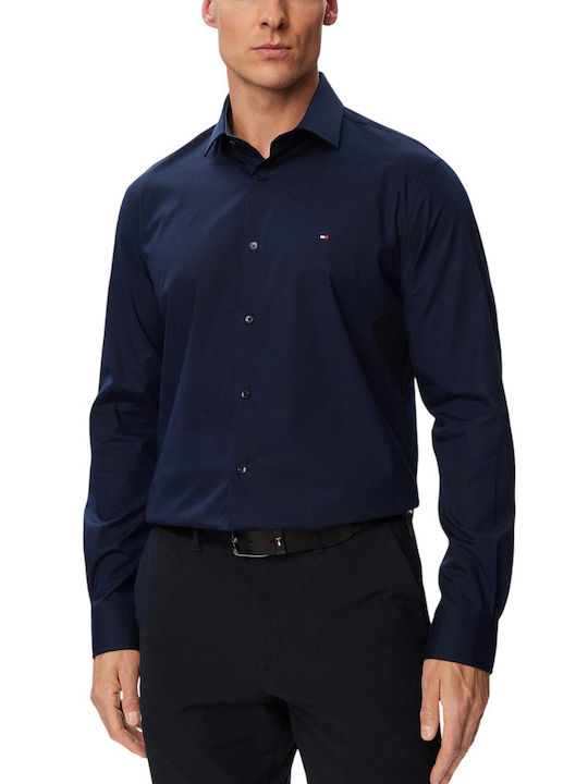 Long Sleeve Shirt in Narrow Fit Striped Navy Blue