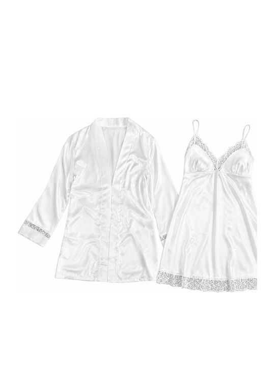 Summer Women's Robe with Nightgown White