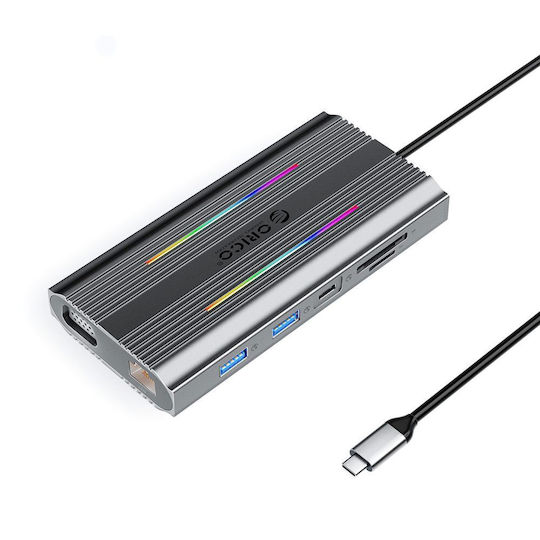Orico XCR 12in1 USB-C Docking Station with HDMI 4K PD Ethernet Grey